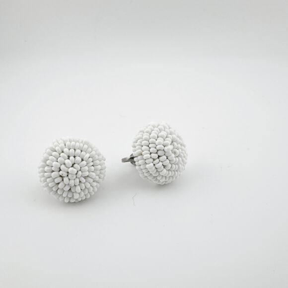 Vintage White Beaded Necklace Clip On Earring Set Braided Statement Jewelry - Picture 3 of 10